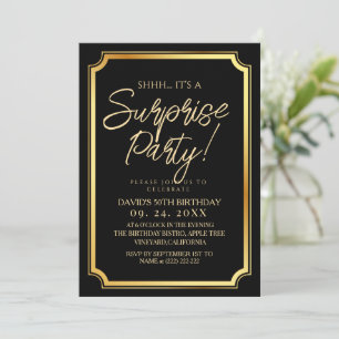 Black Gold Surprise 50th Birthday Party Invitation