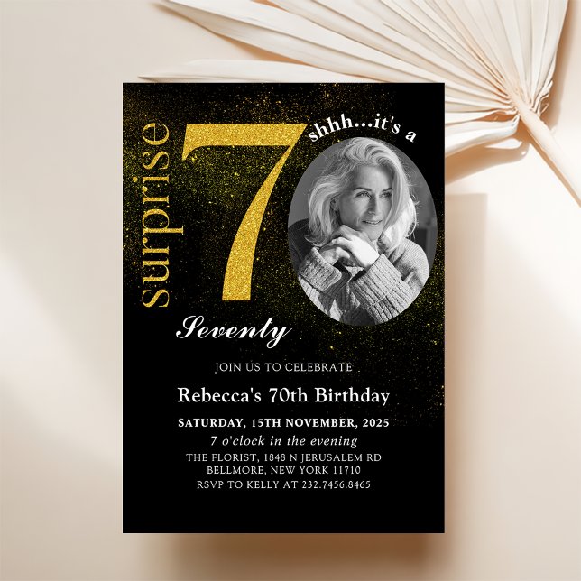 Black Gold Surprise 70e anniversaire Invitation ph (Créateur téléchargé)