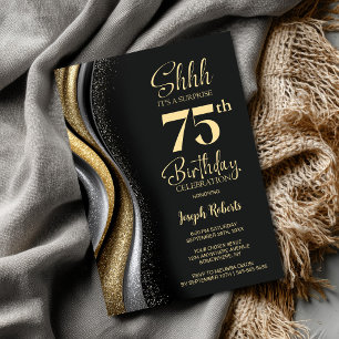 Black Gold Surprise 75th Birthday Party Invitation