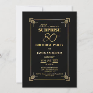 Black Gold Surprise 80th Birthday Invitation