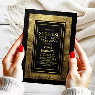 Black Gold Surprise 90th Birthday Party Invitation