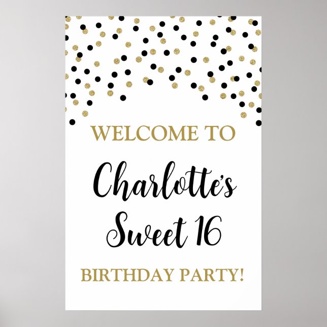Black Gold Sweet 16 Birthday Custom 20x30 Poster (Front)
