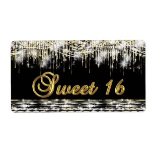 Black Gold Sweet 16 Étiquettes bouteille d'eau