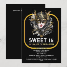 Black gold sweet 16 masquerade girls face mask