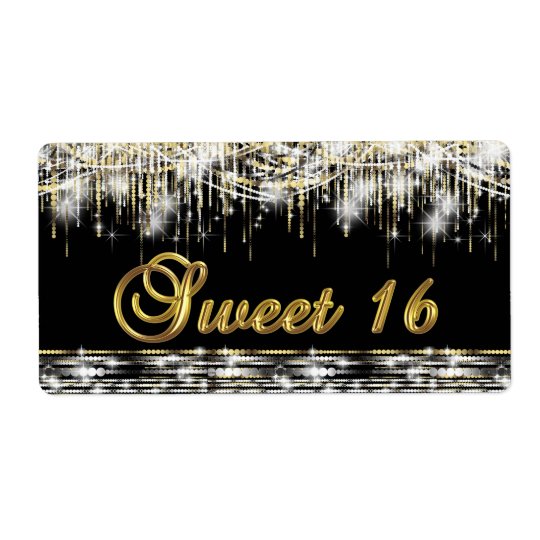 Black Gold Sweet 16 Water Bottle Labels