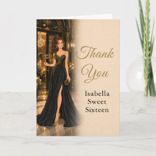 Black Gold Sweet Sixteen Thank You Card