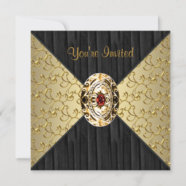 Black Gold Swirl Black Gold Party Invitation (Front)