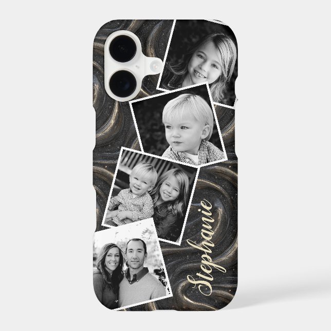 Black Gold Swirl Photo Collage Personalized (Back)