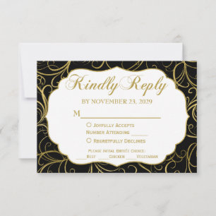 Black Gold Swirl RSVP Wedding Response w/ Meal