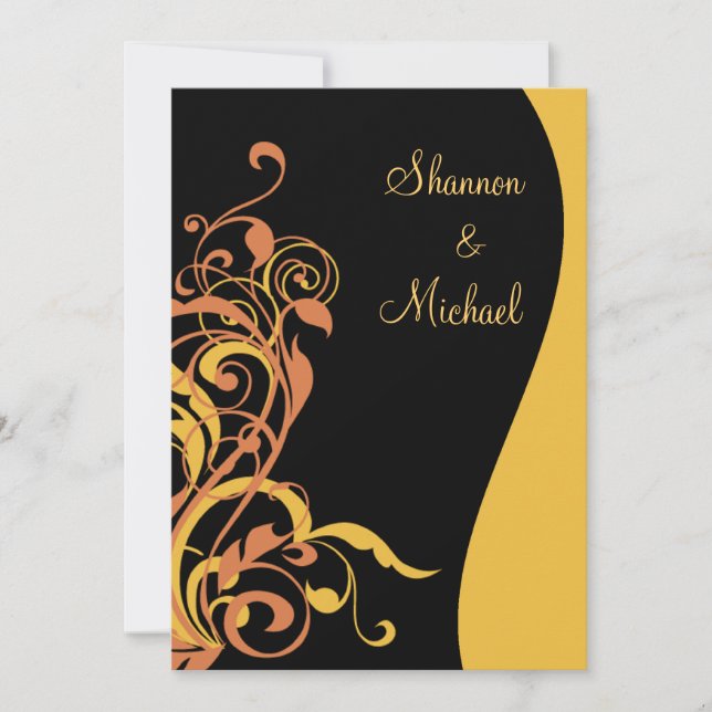 Black Gold Swirl Wedding Invitation (Front)