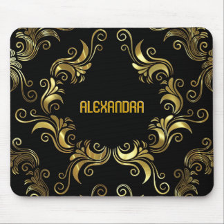 Black & Gold Swirls -Custom Monogram Mouse Pad