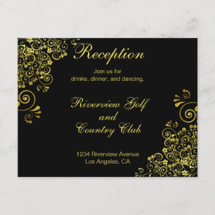 Black Gold Swirls Wedding Reception Invitation