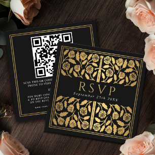 Black Gold Sword Royal Wedding RSVP QR Code  Enclosure Card