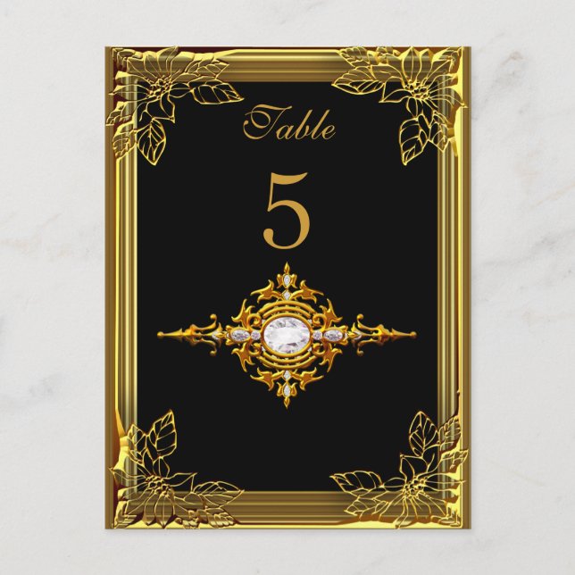 Black Gold Table Number Seating Place Card (Front)