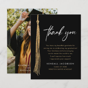 Black Gold Tassel Graduation Photo Thank You Card