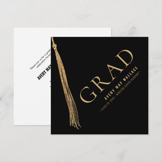 Black Gold Tassel Unique Graduation Custom  Invitation (Front/Back)
