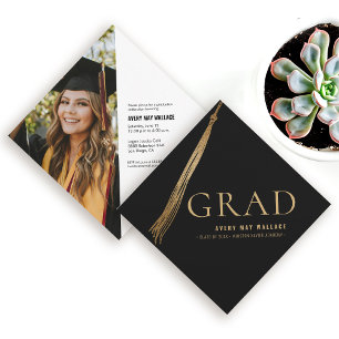 Black Gold Tassel Unique Graduation Custom Photo  Invitation