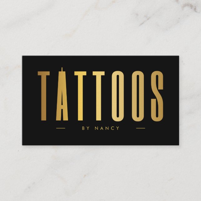 Black & Gold Tattoo Artist Minimalist  Business Card (Front)