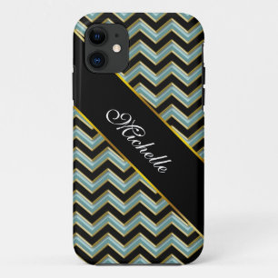 Black Gold Teal ZigZag iPhone 11 Case