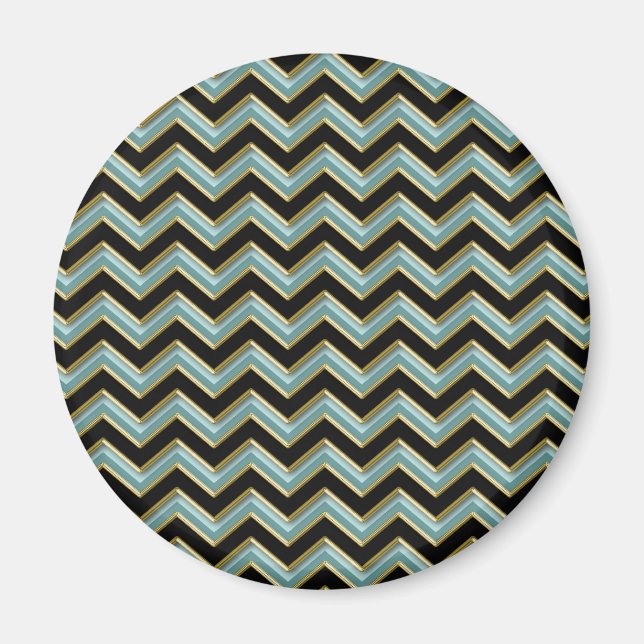 Black Gold Teal ZigZag Magnet (Front)