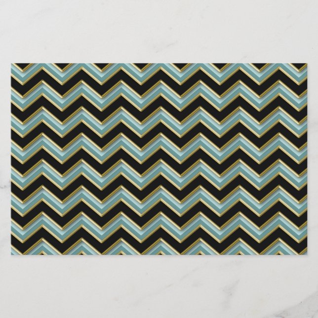Black Gold Teal ZigZag Stationery (Front)