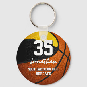 Black gold team colours boys girls basketball keychain