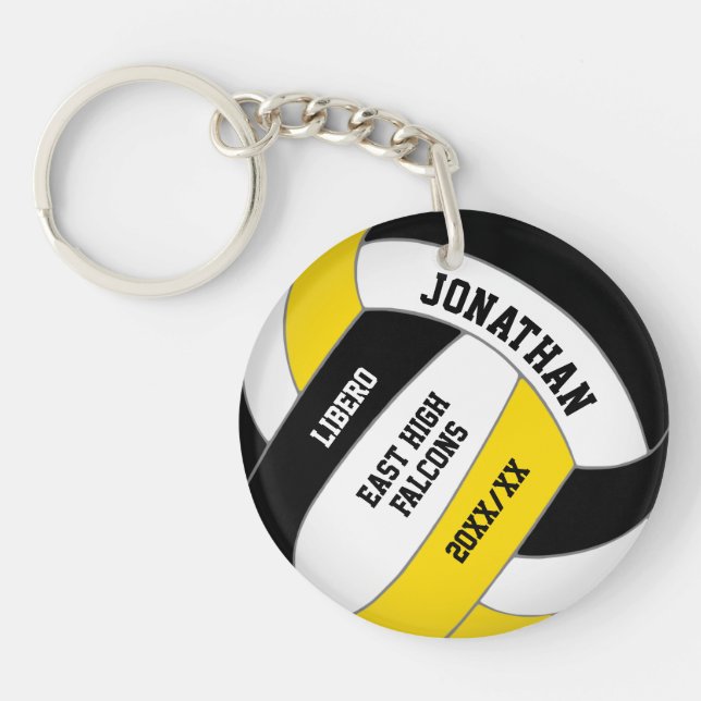 black gold team colours custom boys volleyball keychain (Front)