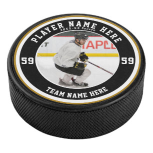 Black Gold Team Colours   Custom Hockey Pucks