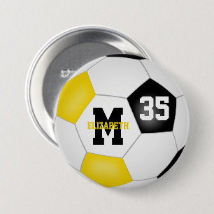black gold team colours girls soccer personalized 3 inch round button