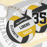 black gold team colours personalized volleyball keychain<br><div class="desc">This team colours volleyball themed keychain for girls or boys features a realistic looking black,  gold and white volleyball upon which you can customize the player's name,  jersey number and court position,  plus school or club name and mascot name in a varsity letter style font - by katz_d_zynes</div>