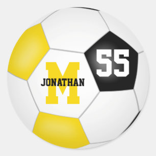 black gold team colours soccer ball personalized classic round sticker