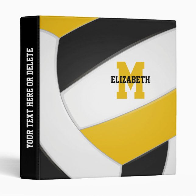 black gold team colours volleyball back to school binder (Front/Spine)