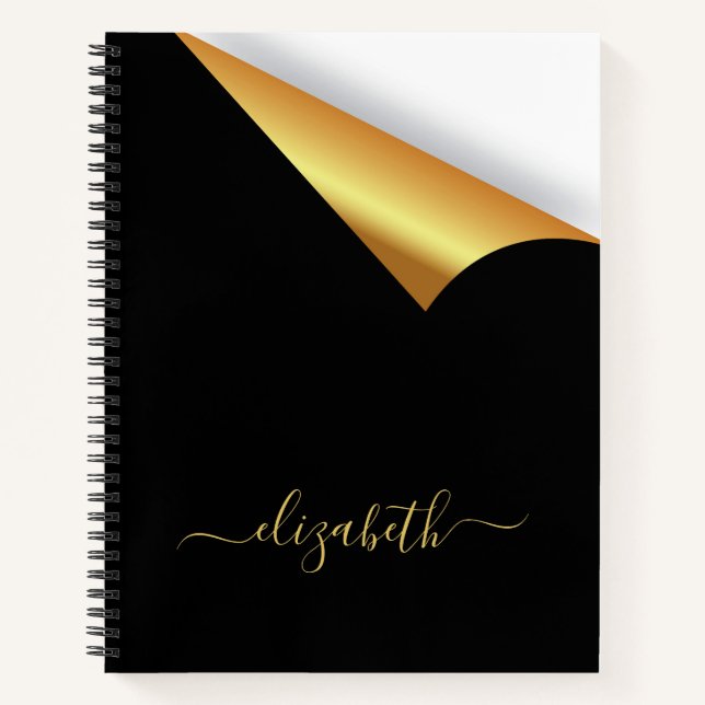 Black gold tear away modern elegant monogram notebook (Front)
