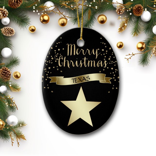 Black Gold Texas Star Ceramic Ornament (Creator Uploaded)