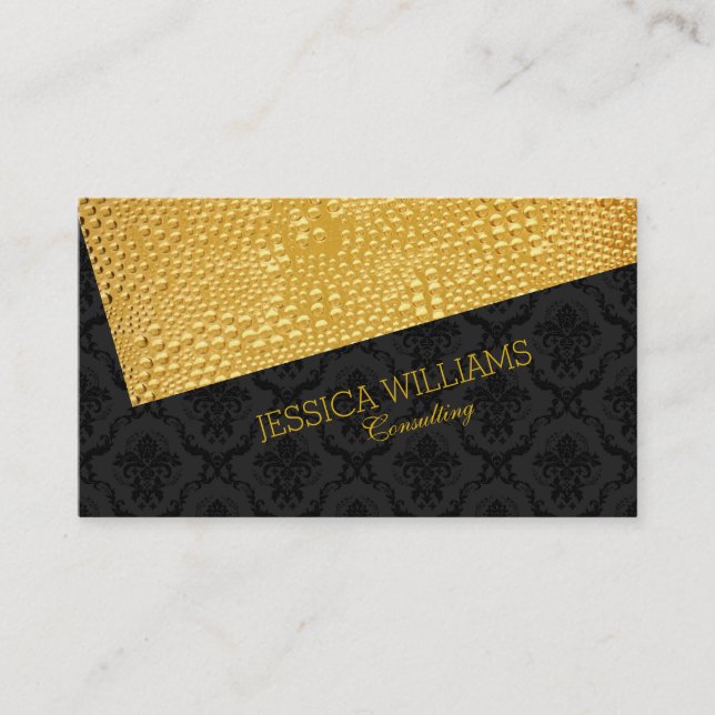 Black & Gold Texture Modern Asymmetrical Design Business Card (Front)