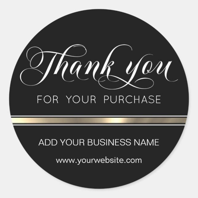 Black Gold Thank You Business Order Purchase Classic Round Sticker (Front)