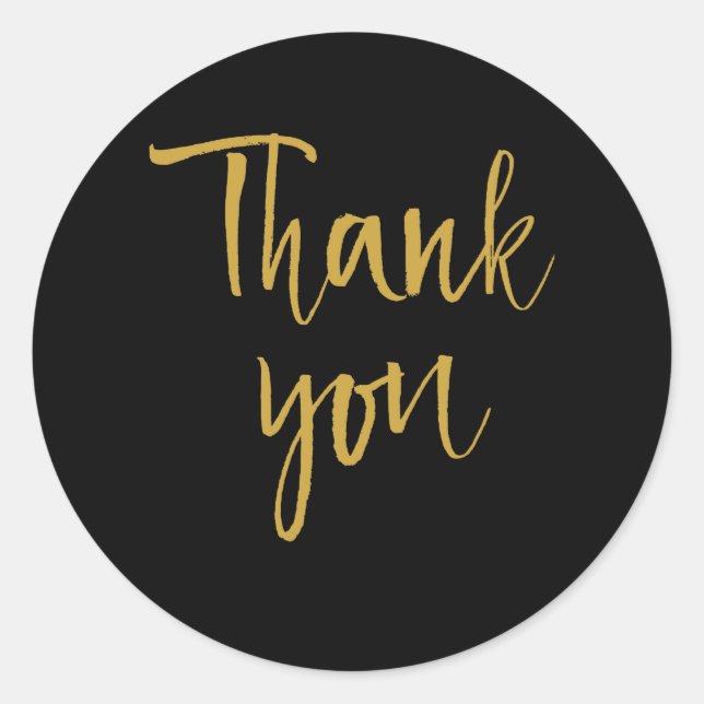 Black & Gold Thank You Classic Round Sticker (Front)