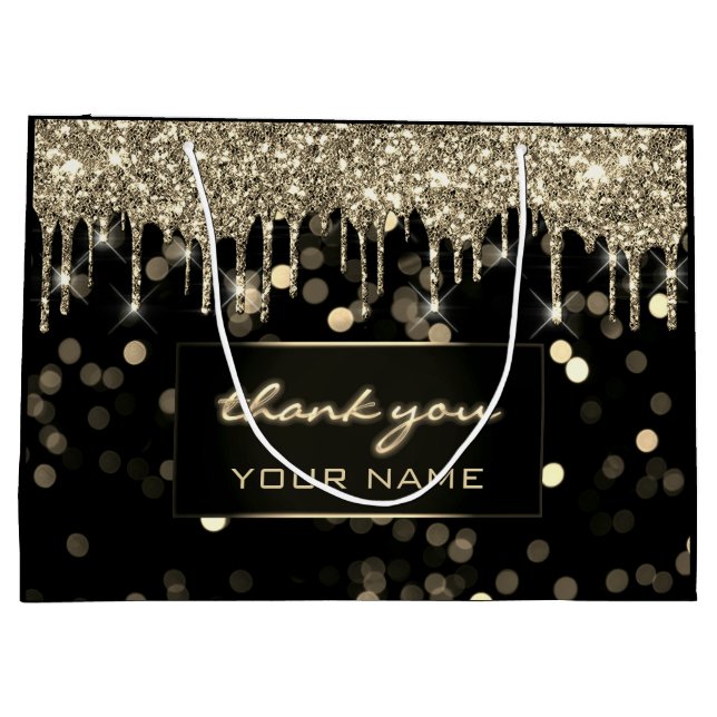 Black Gold Thank You Name Luxury Branding Drips Large Gift Bag (Back)