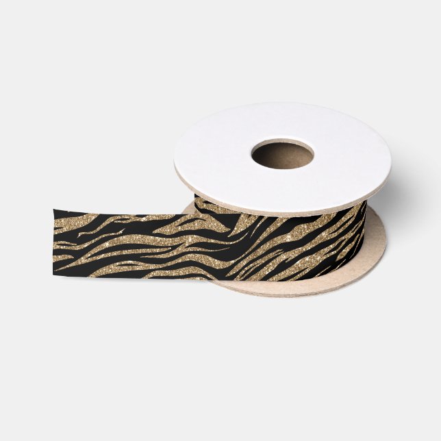 Black gold tiger pattern tissue ribbon satin ribbon (Spool)