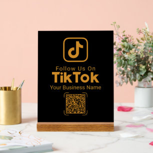 Black Gold TikTok QR Code Business Name Follow Us Acrylic Sign