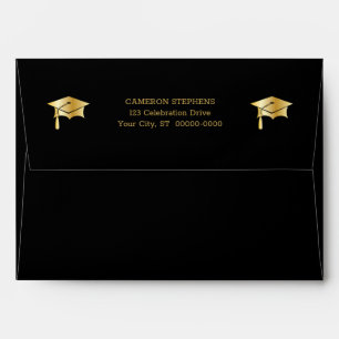 Black   Gold Tone Grad Cap GRADUATE Return Address Envelope