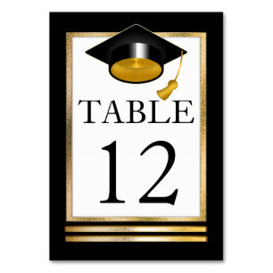 Black Gold Tone White Classy Graduation Table Number