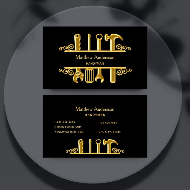 Black gold tools home repairs contractor business card (Creator Uploaded)