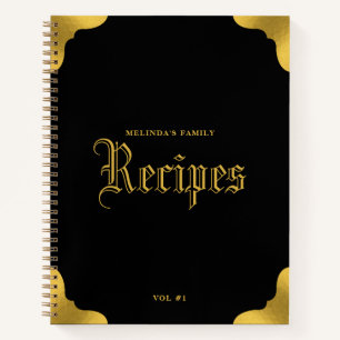 Black & Gold Traditional Family Recipe Cookbook Notebook