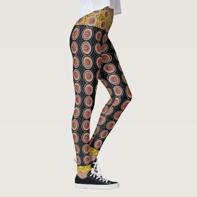 Black Gold Trendy Colourful Abstract Leggings (Right)