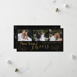 Black Gold Trendy New Year Cheers Photo  Holiday Card