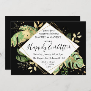 Black & Gold Tropical Elopement Wedding Reception Invitation