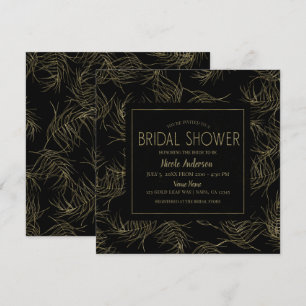 Black & Gold Tropical Glam Leaves Bridal Shower Invitation