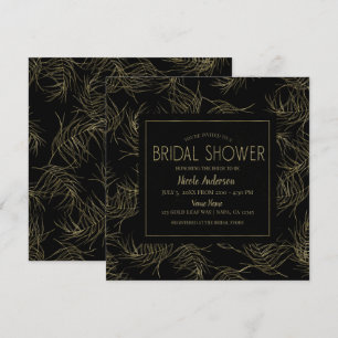 Black & Gold Tropical Glam Leaves Bridal Shower Invitation
