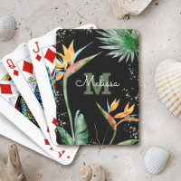 Black Gold Tropical Island Floral Monogram Script 